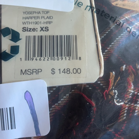 FAHERTY NWT YOSEPHA TOP HARPER PLAID BLACK RED SHORT SLEEVE XS RUFFLE - Picture 5 of 7